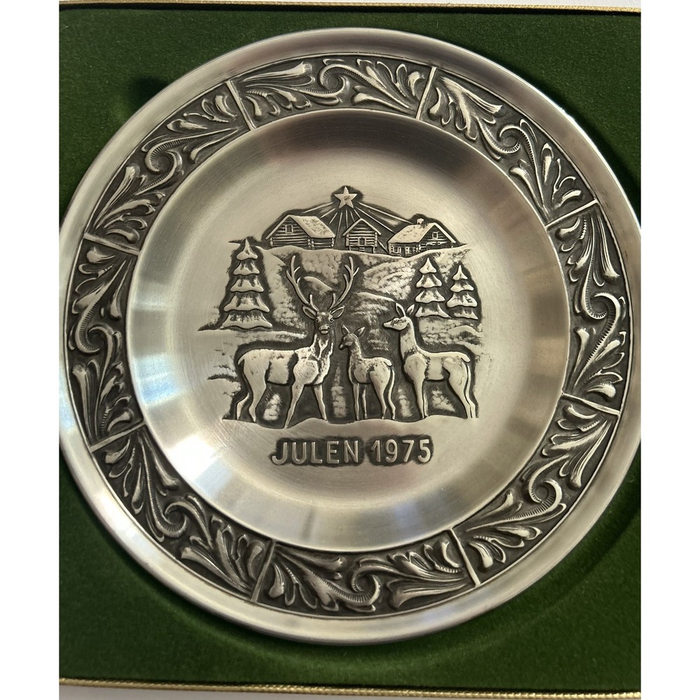 Christmas Collectible Vintage Norway Pewter Plate Signed Christmas Numbered 1975